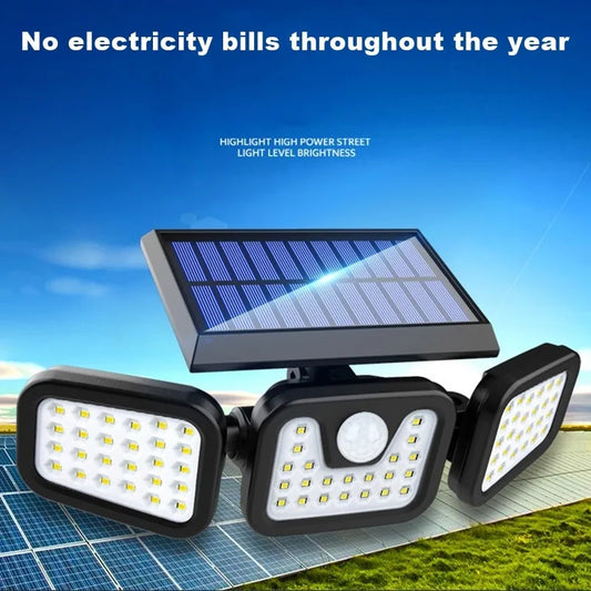 Lampă Solară de Perete cu 3 Capete LED și Senzor de Mișcare – Iluminare Automată pentru Exterior